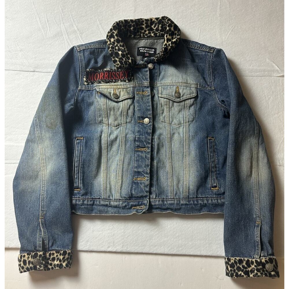 Ralph Lauren Denim Jean Battle Jacket Patches Punk Psychobilly Morrissey L READ